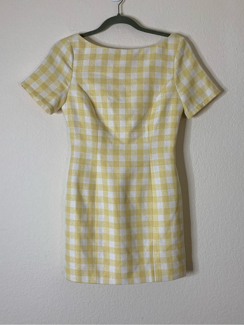 Camila Coelho Delphine Yellow Plaid SS open back mini dress XS